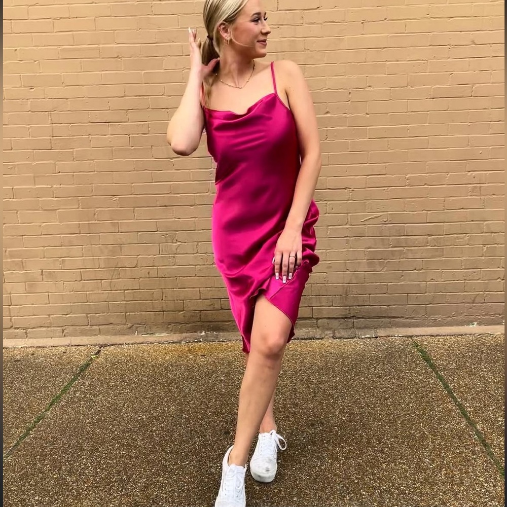 Bebe Fuchsia Slip Midi Dress with Cowl Neck